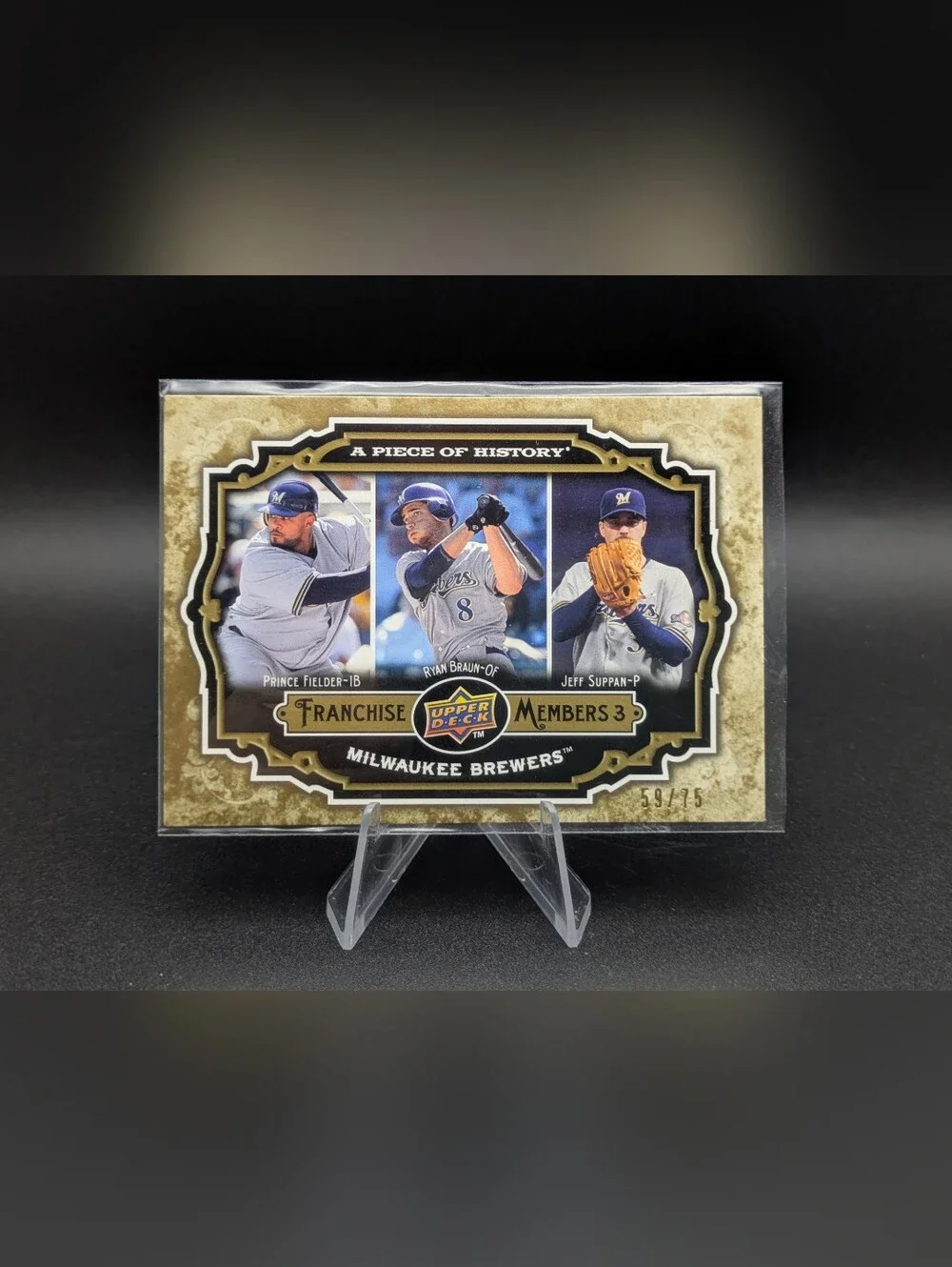 2009 UD A Piece of History Gold Trios # /75 Brewers Prince Fielder Ryan Braun